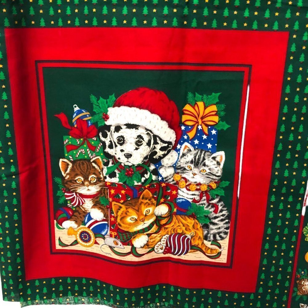 Fabric for Christmas Pillow Covers Puppy Kitten Cranston Print 100% Cotton USA - Picture 3 of 6